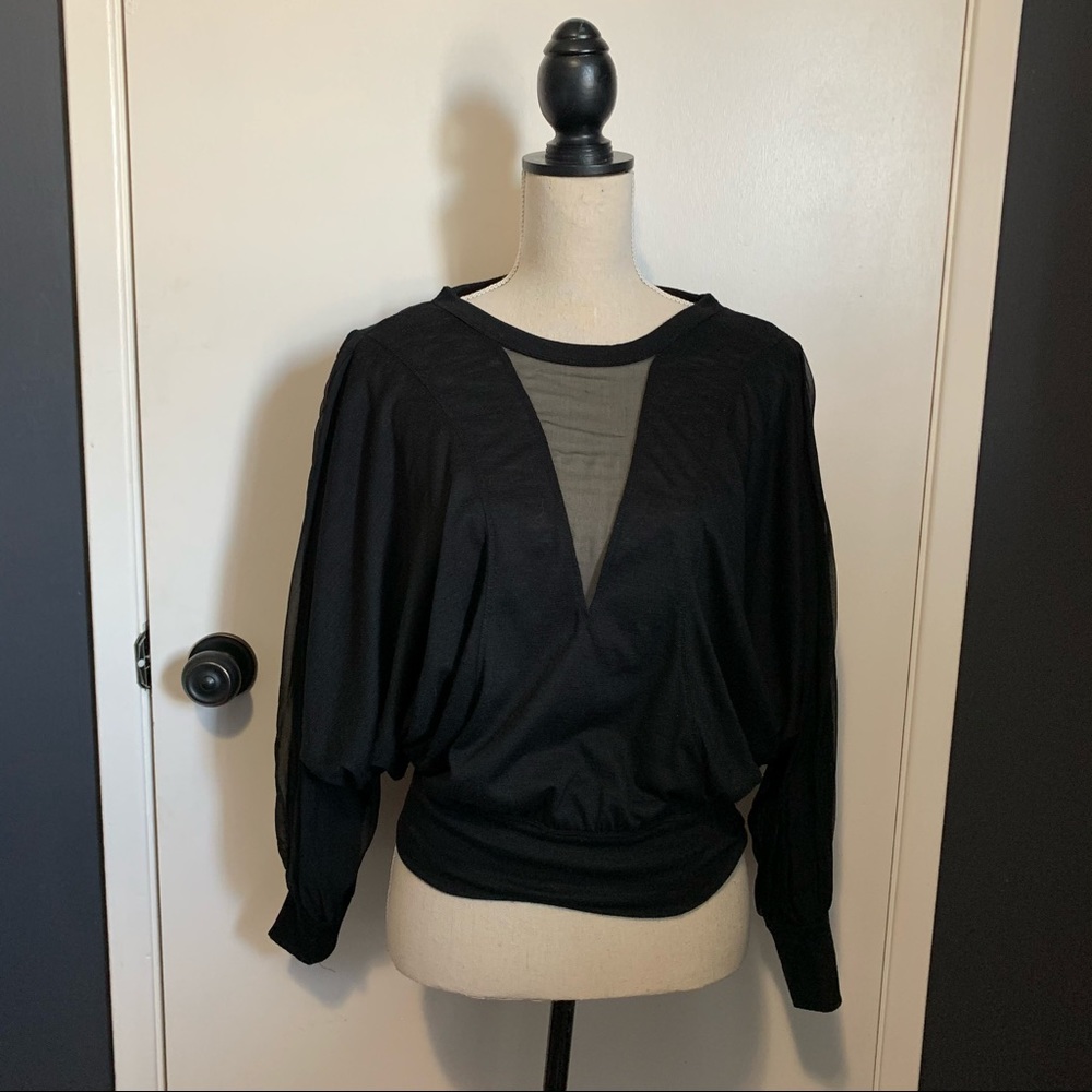 Robert Rodriguez Top Small Mesh Deep V Butterfly Sleeves Black